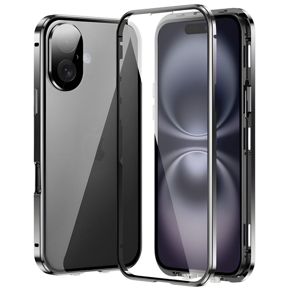 θήκη για το iPhone 16, Magnetic Dual Glass, μαύρη