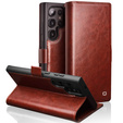 θήκη flip για Samsung Galaxy S25 Ultra, QIALINO Leather Wallet, σκούρο καφέ