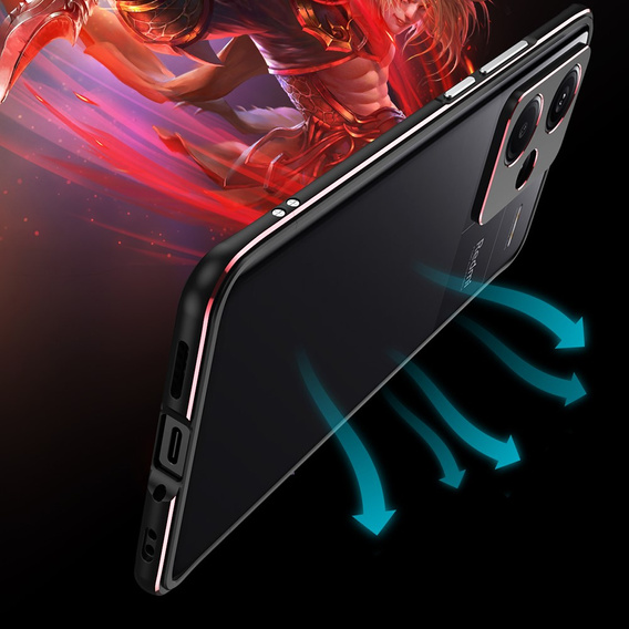 Θήκη για Xiaomi Redmi Note 13 Pro+, Armor Bumper, με κάλυμμα φακού, μαύρο / κόκκινο