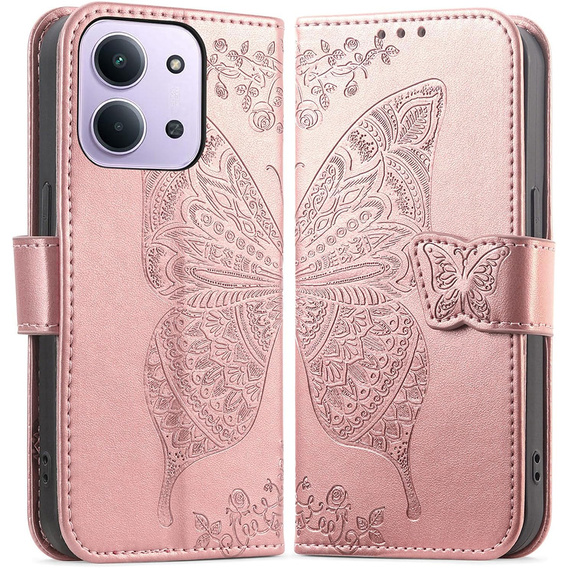 Θήκη με πτερύγιο για Xiaomi Redmi 15C 4G/LTE, Butterfly, ροζ rose gold