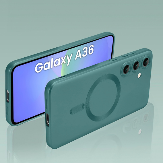 Θήκη για Samsung Galaxy A36, ColorMag, για MagSafe, πράσινη + γυαλί 9H, μετριασμένο