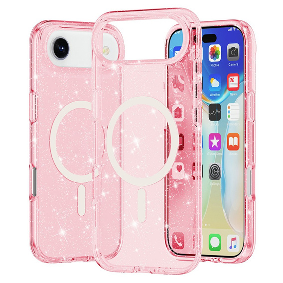 Θήκη για iPhone Air, για MagSafe, glitter, ημιδιαφανές ροζ
