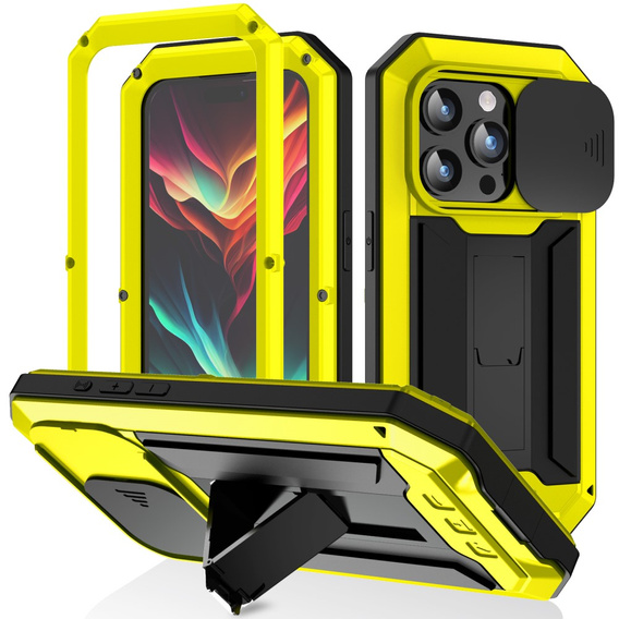 Θήκη για iPhone 15 Pro, R-JUST CamShield Slide, θωρακισμένη, κίτρινη / μαύρη