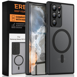 Θήκη για Samsung Galaxy S22 Ultra, για MagSafe, ERBORD Μatt Case, μαύρη + Γυαλί οθόνης