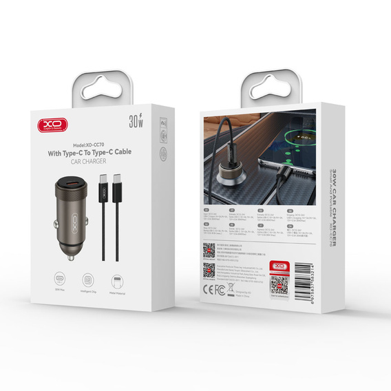 Φορτιστής αυτοκινήτου XO CC70 με καλώδιο USB-C 30 W PD