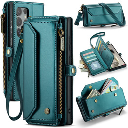 θήκη CASEME για Samsung Galaxy S25 Ultra, RFID Leather Wallet, με λουράκι ώμου, πράσινη