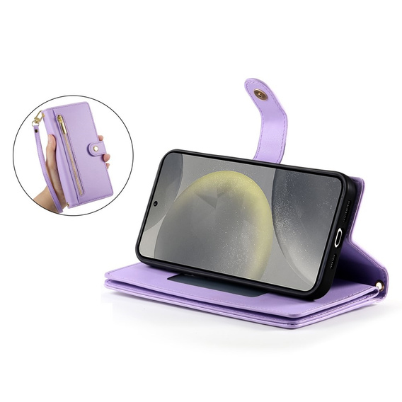 Θήκη με πτερύγιο για Samsung Galaxy S25, Wallet Zipper Pocket, μωβ