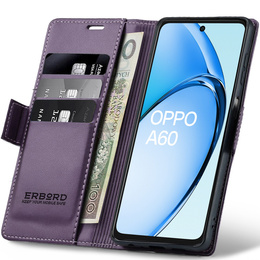 Θήκη για Oppo A60, ERBORD Glossy Litchi, πορτοφόλι με πτερύγιο, μωβ