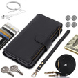 Θήκη με πτερύγιο για Samsung Galaxy S24, Wallet Zipper Pocket RFID, με ιμάντα ώμου, μαύρη