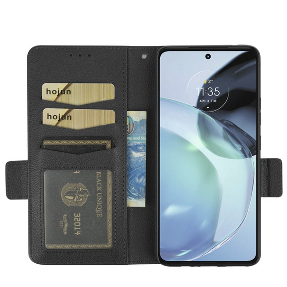 Θήκη με πτερύγιο για Motorola Moto G72, Wallet Litchi Magnet, μαύρη