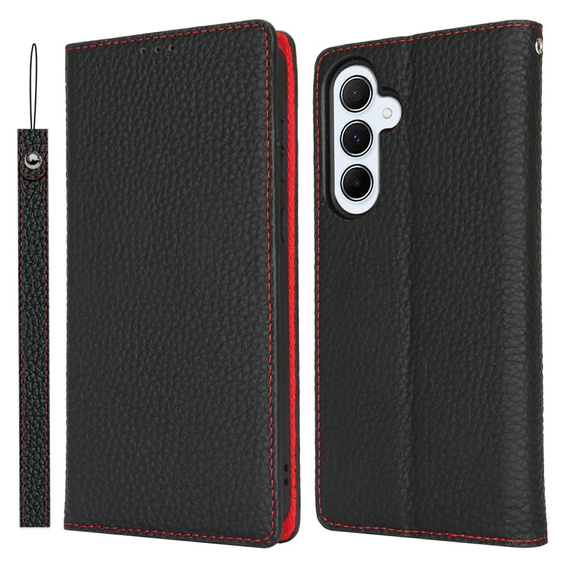 Θήκη με πτερύγιο για Samsung Galaxy S25, Litchi Skin Grain, μαύρη