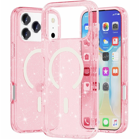 Θήκη για iPhone 17 Pro, για MagSafe, glitter, διάφανο ροζ