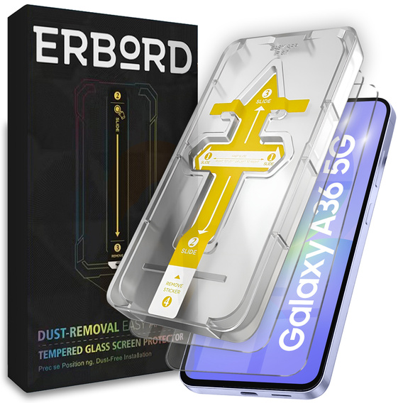 2x Μετριασμένο γυαλί για Samsung Galaxy A36, ERBORD Easy App Full Screen Protector