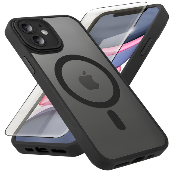 Θήκη για iPhone 11, για MagSafe, ERBORD Μatt Case, μαύρη + Γυαλί οθόνης