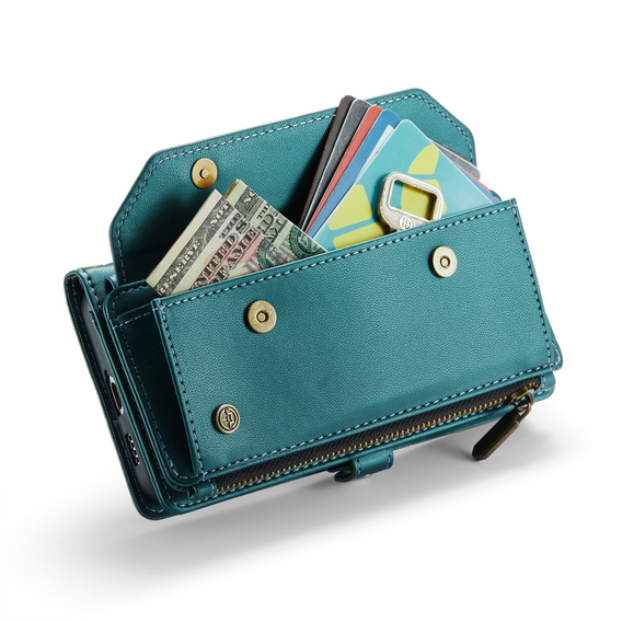 θήκη CASEME για Samsung Galaxy A55 5G, RFID Leather Wallet, με λουράκι ώμου, πράσινη