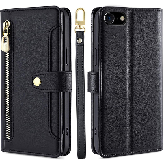 Θήκη με πτερύγιο για iPhone 16E, Wallet Zipper Pocket, μαύρη