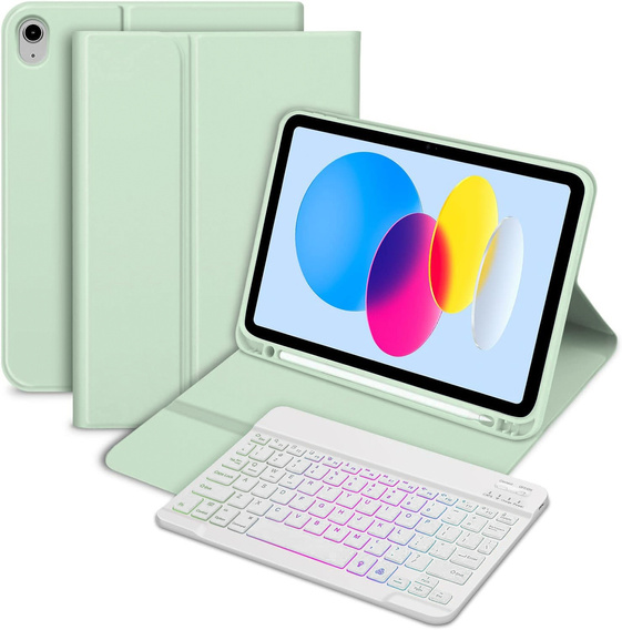 Θήκη με φωτιζόμενο πληκτρολόγιο bluetooth για iPad 10.9 2022 (10 gen.), πράσινη