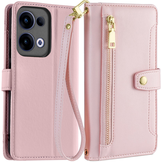 Θήκη με πτερύγιο για Oppo Reno 13, Wallet Zipper Pocket, ροζ