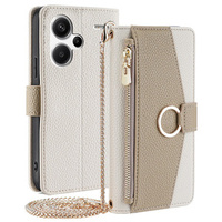 θήκη Wallet Zipper Pocket flip για το Xiaomi Redmi Note 13 Pro+, Wallet Zipper Pocket, με καθρέφτη, λευκή