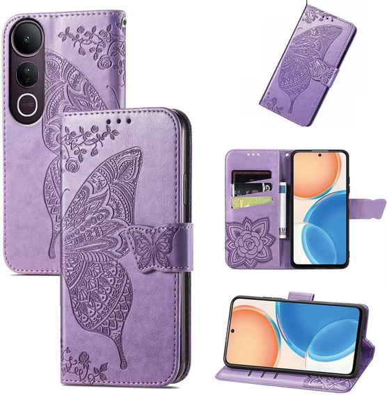 Θήκη με πτερύγιο για Vivo V50 Lite 4G / 5G, Butterfly, μωβ