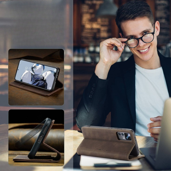 θήκη CASEME για Xiaomi 12T / 12T Pro, Leather Wallet Case, καφέ