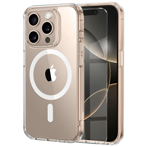 Μαγνητική θήκη MagSafe για iPhone 16 Pro Max, ERBORD CrystalMag, διαφανής + Γυαλί οθόνης