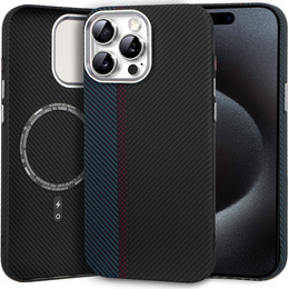 Θήκη για iPhone 15 Pro Max, ανθρακονήματα MagSafe, μαύρο / μπλε