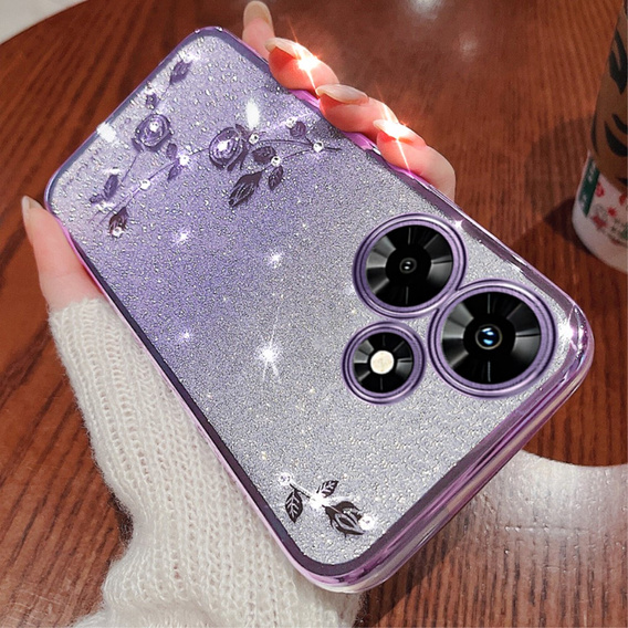 Θήκη για Infinix Hot 30, Glitter Flower, μωβ