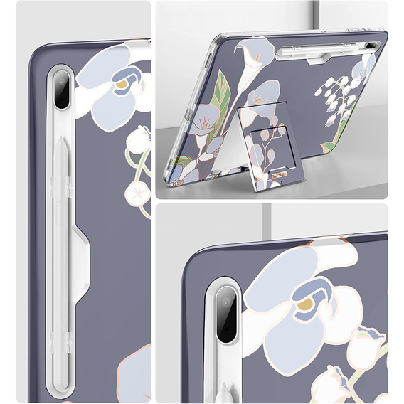 Θήκη για Samsung Galaxy Tab S7 FE, Suritch Full Body Flowers, γκρι