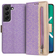 θήκη πτερύγιο για Samsung Galaxy S22+ Plus 5G, Wallet Pocket Zipper Lace, μωβ