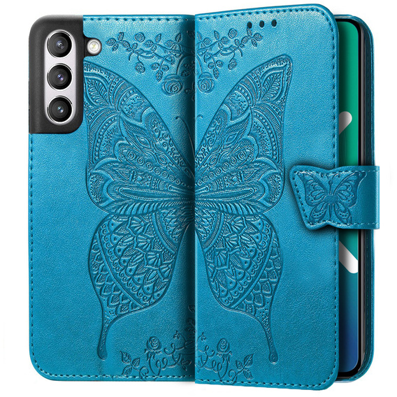 Θήκη με πτερύγιο για Samsung Galaxy S21 FE, Butterfly, μπλε