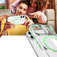 Θήκη για iPhone 17, για MagSafe, με βάση, διάφανη με πράσινα ένθετα