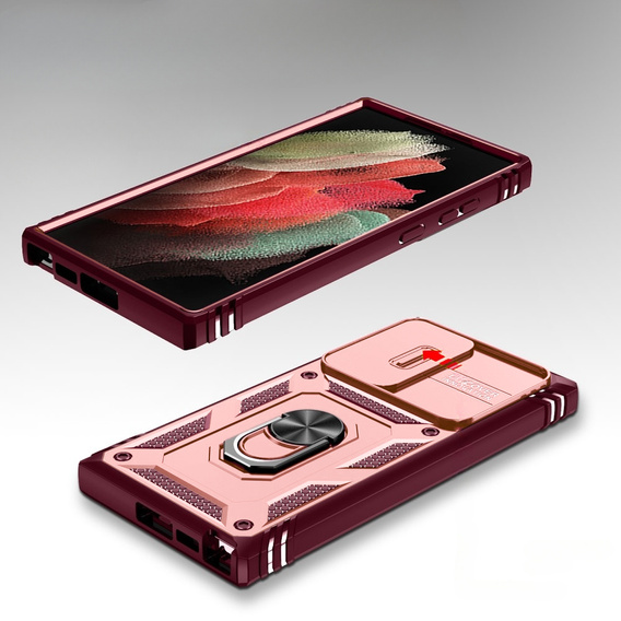 Θήκη για Samsung Galaxy S23 Ultra, CamShield Slide, ροζ / κόκκινο