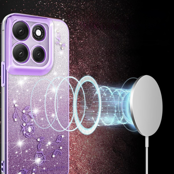 Θήκη για Motorola Moto G56 5G, Glitter Flower, μωβ