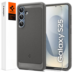 θήκη Spigen για Samsung Galaxy S25, Rugged Armor MagSafe, γκρι + μετριασμένο γυαλί 9H