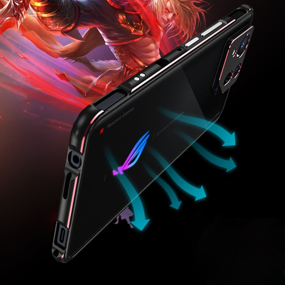 Θήκη για ASUS ROG Phone 8 Pro, Armor Bumper, με κάλυμμα φακού, μαύρο / κόκκινο