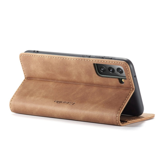 θήκη CASEME για Samsung Galaxy S21 FE, Leather Wallet Case, καφέ