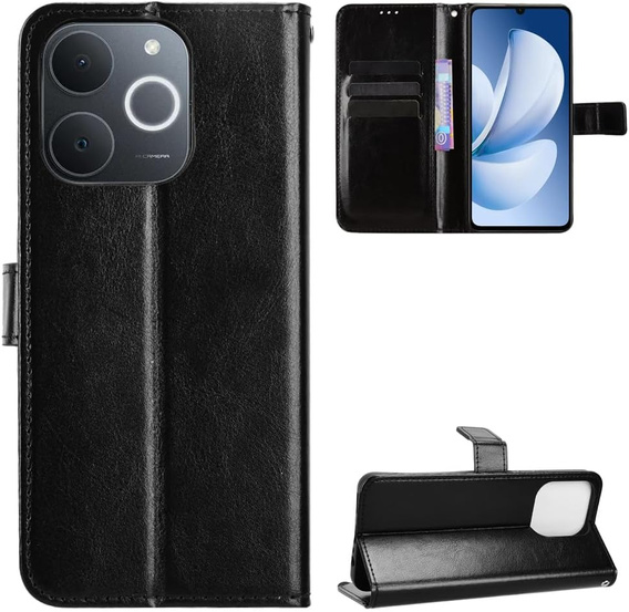 Θήκη με πτερύγιο για Realme Note 70T 4G, Crazy Horse Wallet, μαύρη