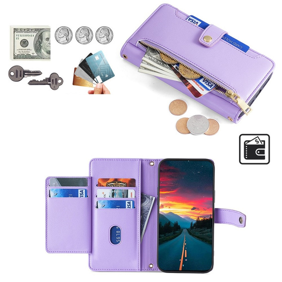 Θήκη με πτερύγιο για Infinix Note 40 Pro, Wallet Zipper Pocket, μωβ