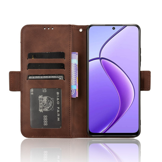 Θήκη με πτερύγιο για Realme 12, Card Slot, καφέ