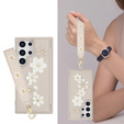 θήκη για Samsung Galaxy S24 Ultra, Leather Flower Card Slot, μπεζ