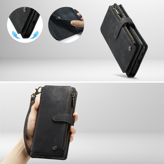 Η θήκη CASEME για Samsung Galaxy A56 5G, Leather Wallet Cash and Card Slots, με λουράκι, μαύρη