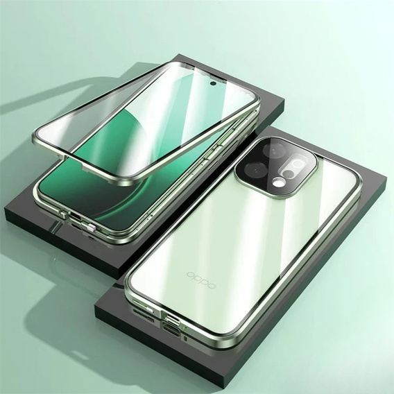 Θήκη για Oppo Reno 14, Μαγνητικό διπλό γυαλί, διαφανές με πράσινες πλευρές