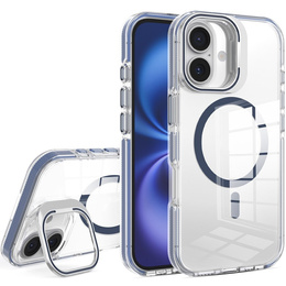 Θήκη για iPhone 17, για MagSafe, με βάση, διάφανη με σκούρα μπλε ένθετα