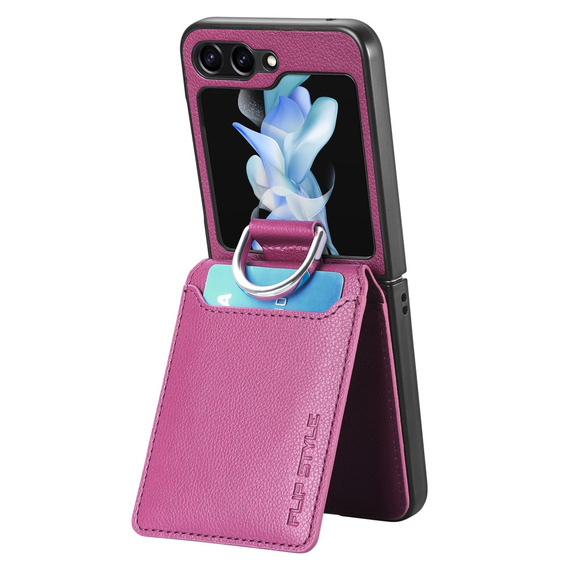 Θήκη για Samsung Galaxy Z Flip7 FE / Z Flip6, Card Slot Ring Case, μωβ