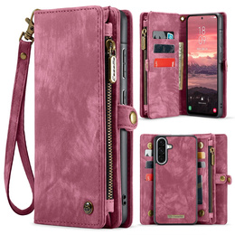 CASEME θήκη για Samsung Galaxy A56 5G, Retro Leather Wallet, με λουράκι, κόκκινη