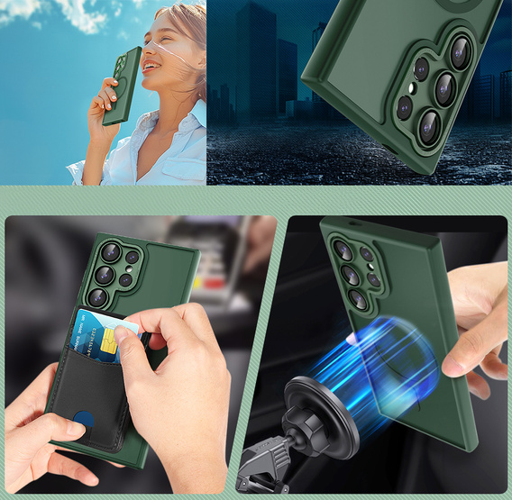 Θήκη για Samsung Galaxy S25 Ultra, για MagSafe, ERBORD Μatt Case, πράσινη + Γυαλί οθόνης