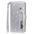 Θήκη με πτερύγιο για Samsung Galaxy A56 5G, Wallet Zipper Pocket Glittery, ασημένια