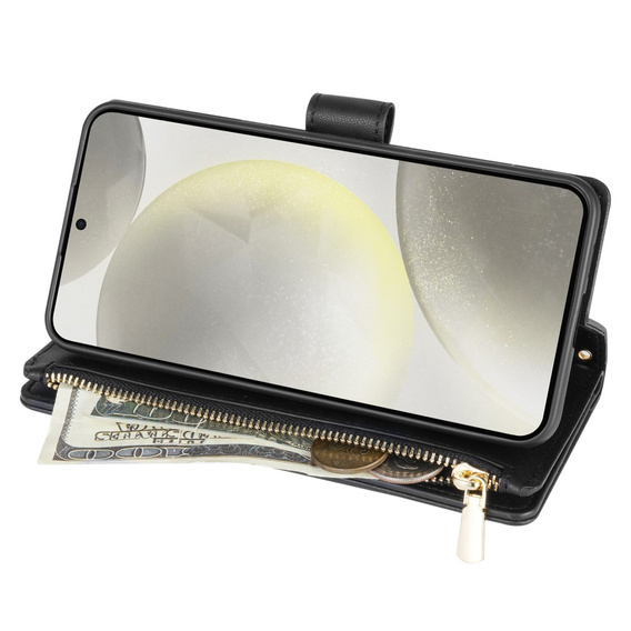 θήκη πτερύγιο για Samsung Galaxy S25 Edge, Rhombus Crossbody Leather, μαύρη