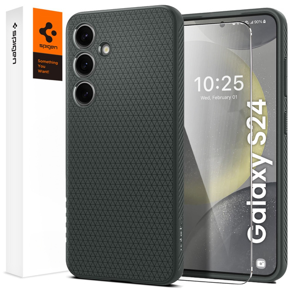 θήκη Spigen για Samsung Galaxy S24, Liquid Air, πράσινη + μετριασμένο γυαλί 9H